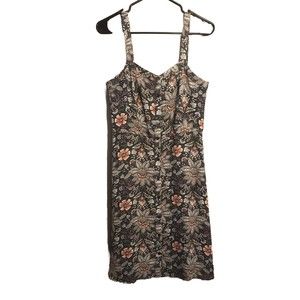 LOFT Grey Floral V Neck Cami Sleeveless Polyester Dress Size 6 Lined Sheath